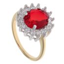 Gold Plated Silver Red Gemstone And Cubic Zirconia Cluster Ring