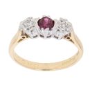 18ct Yellow Gold 0.10ct Diamond And Ruby Three Stone Ring