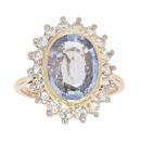 9ct Yellow Gold Sapphire and 0.70ct Diamond Cluster Ring