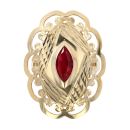 14ct Yellow Gold Red Gem Patterned Ring