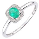 9ct White Gold Oval Emerald and Diamond Cluster Ring