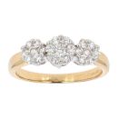18ct Yellow Gold 0.50ct Diamond Triple Cluster Ring
