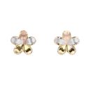 9ct Yellow, White And Rose Gold Flower Stud Earrings