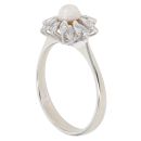 18ct White Gold Pearl and Cubic Zirconia Flower Ring