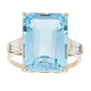14ct Yellow Gold Blue Gemstone And Cubic Zirconia Ring