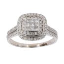 18ct White Gold 1.00ct Princess And Brilliant Cut Diamond Cluster Ring