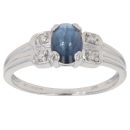 9ct White Gold 0.05ct Diamond and Sapphire Cabochon Dress Ring