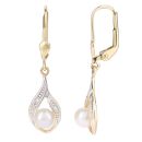 9ct Yellow Gold Cultured Pearl Diamond Drop Earrings