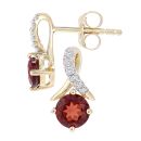 9ct Yellow Gold Garnet and Diamond Crossover Stud Earrings