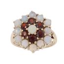 9ct Yellow Gold Garnet And Opal Cluster Ring