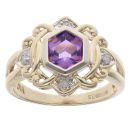 9ct Yellow Gold 0.05ct Diamond and Amethyst Dress Ring