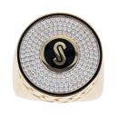 14ct Yellow Gold Monaco Cubic Zirconia and Black Enamel Circular Signet Ring