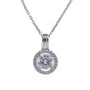 Silver Cubic Zirconia Halo Pendant and Chain 18"
