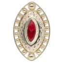 14ct Yellow Gold Red Gemstone Ball Pattern Marquise Ring