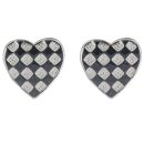 Silver Checkered Heart Stud Earrings by Icesia
