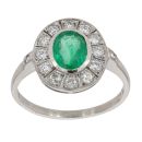 Platinum 0.94ct Emerald and 0.35ct Diamond Cluster Ring