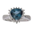 9ct White Gold 0.26ct Diamond And Blue Topaz Cluster Ring