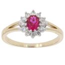 9ct Yellow Gold Cubic Zirconia and Red Gemstone Cluster Ring