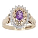 9ct Yellow Gold Cubic Zirconia And Amethyst Ring