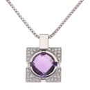 18ct White Gold 0.20ct Diamond And Amethyst Pendant And Chain 20"