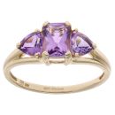 9ct Yellow Gold Amethyst Three Stone Ring