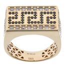 14ct Yellow Gold Cubic Zirconia And Black Gemstone Signet Ring