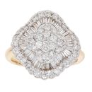 18ct Yellow Gold 1.60ct Baguette And Brilliant Cut Diamond Cluster Ring
