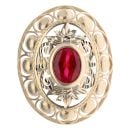 14ct Yellow Gold Red Gemstone Patterned Ring