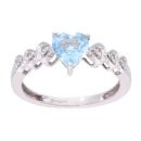 9ct White Gold Blue Topaz and Diamond Heart Dress Ring