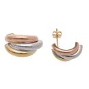 9ct Yellow, White And Rose Gold Half Pipe Stud Earrings