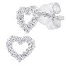 9ct White Gold Diamond Heart Stud Earrings