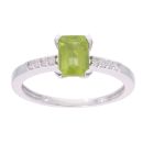 9ct White Gold Peridot and Diamond Rectangular Ring