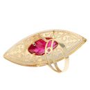 14ct Yellow Gold Red Gemstone Patterned Marquise Ring