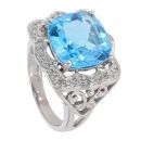 14ct White Gold Blue Topaz and Cubic Zirconia Square Dress Ring