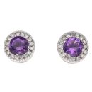 9ct White Gold 0.15ct Brilliant Cut Diamond And Amethyst Cluster Stud Earrings