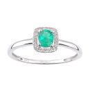 9ct White Gold Oval Emerald and Diamond Cluster Ring