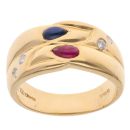 18ct Yellow Gold Red And Blue Gemstone, And Cubic Zirconia Fancy Ring