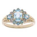 9ct Yellow Gold Blue Topaz and 0.05ct Diamond Cluster Ring
