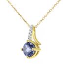 9ct Yellow Gold Created Tanzanite and Diamond Twist Pendant Necklace