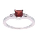 9ct White Gold Garnet and Diamond Square Ring