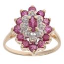 9ct Yellow Gold 0.08ct Diamond And Ruby Cluster Ring