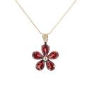 9ct Yellow Gold Garnet Flower Pendant And Chain 16"