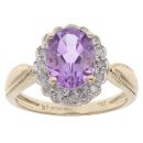 9ct Yellow Gold 0.15ct Diamond And Amethyst Cluster Ring