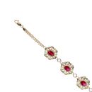 14ct Yellow Gold Red Gemstone Floral Bracelet 7.5"
