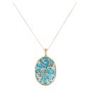 9ct Yellow Gold 0.05ct Diamond And Opaque Blue Gemstone Pendant And Chain 18"