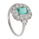 Platinum 0.95ct Emerald and 0.65ct Diamond Cluster Ring
