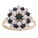 9ct Yellow Gold Sapphire and Cubic Zirconia Cluster Ring