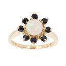 9ct Yellow Gold Sapphire And Opal Cluster Ring