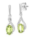 9ct White Gold Oval Peridot Crossover Diamond Drop Earrings