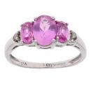 9ct White Gold Pink Topaz and 0.02ct Diamond Three Stone Ring